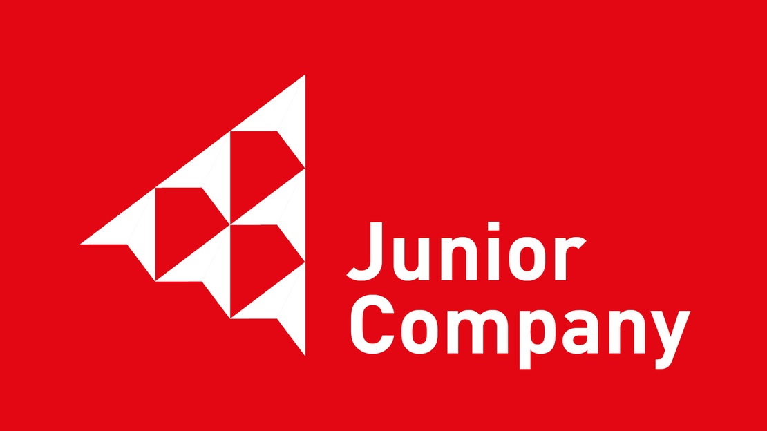 Junior Company in weißen Buchstaben auf rotem Hintergrund