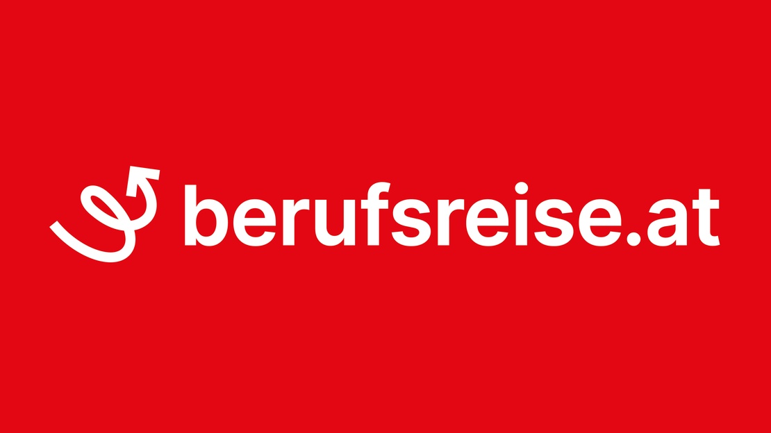 Der Schriftzug berufsreise.at in weiß auf rotem Hintergrund dargestellt