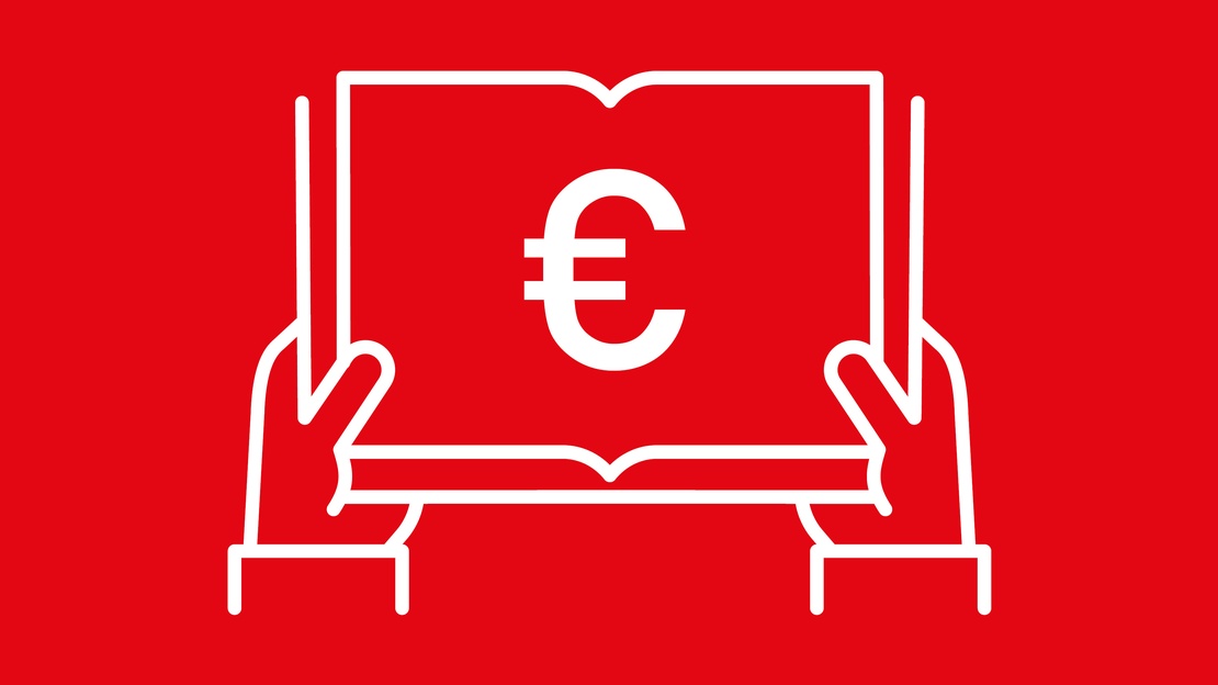 Ein aufgeschlagenes Buch mit einem Euro-Zeichen als Grafik dargestellt